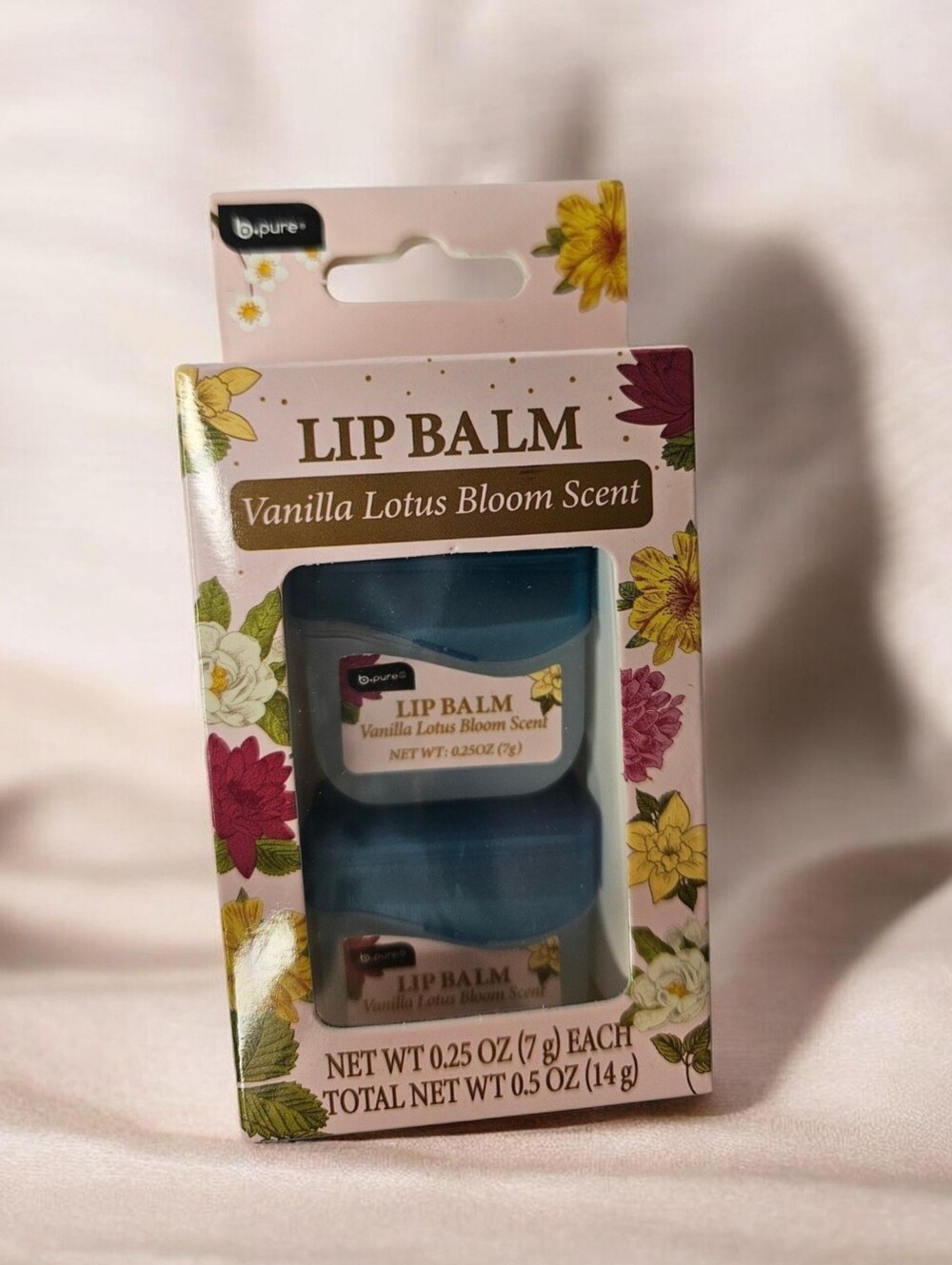 B.PURE LIP BALM DUO VANILLA LOTUS BLOSSOM SCENT NET WT. 0.25 OZ